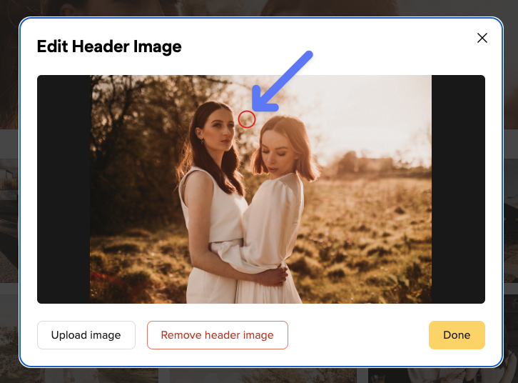 set the focal point for a header image in a picdrop gallery