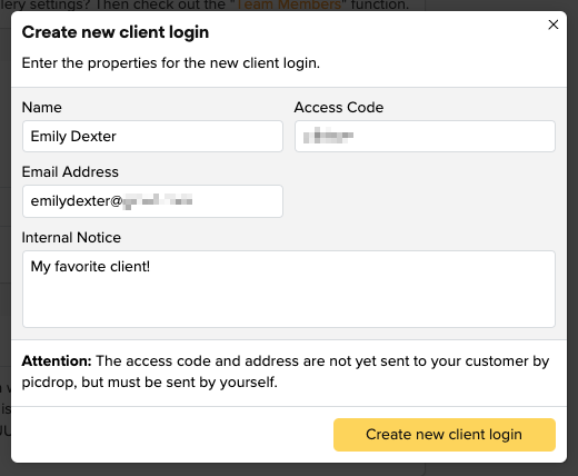 Screenshot creating client login