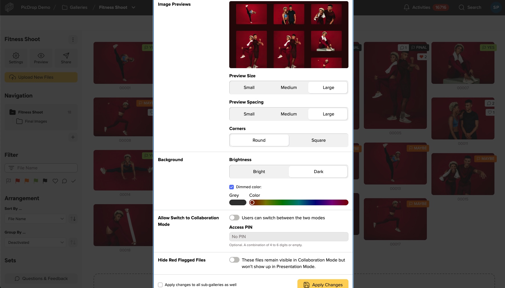 picdrop app setting screenshot