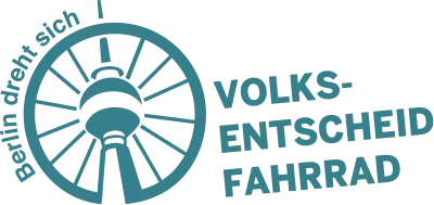 Logo featuring a stylized bicycle wheel on the left, with the text VOLKS ENTSCHEID FAHRRAD stacked on the right, all in teal blue capital letters.